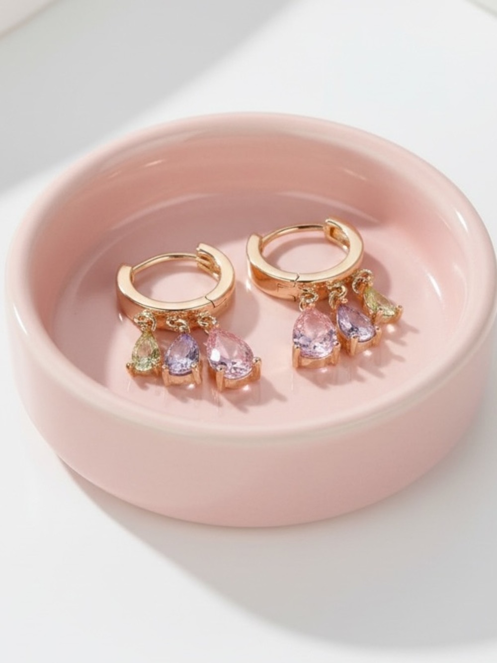 Gold Plated Multicoloured CZ Teardrop Huggie Earrings. New.